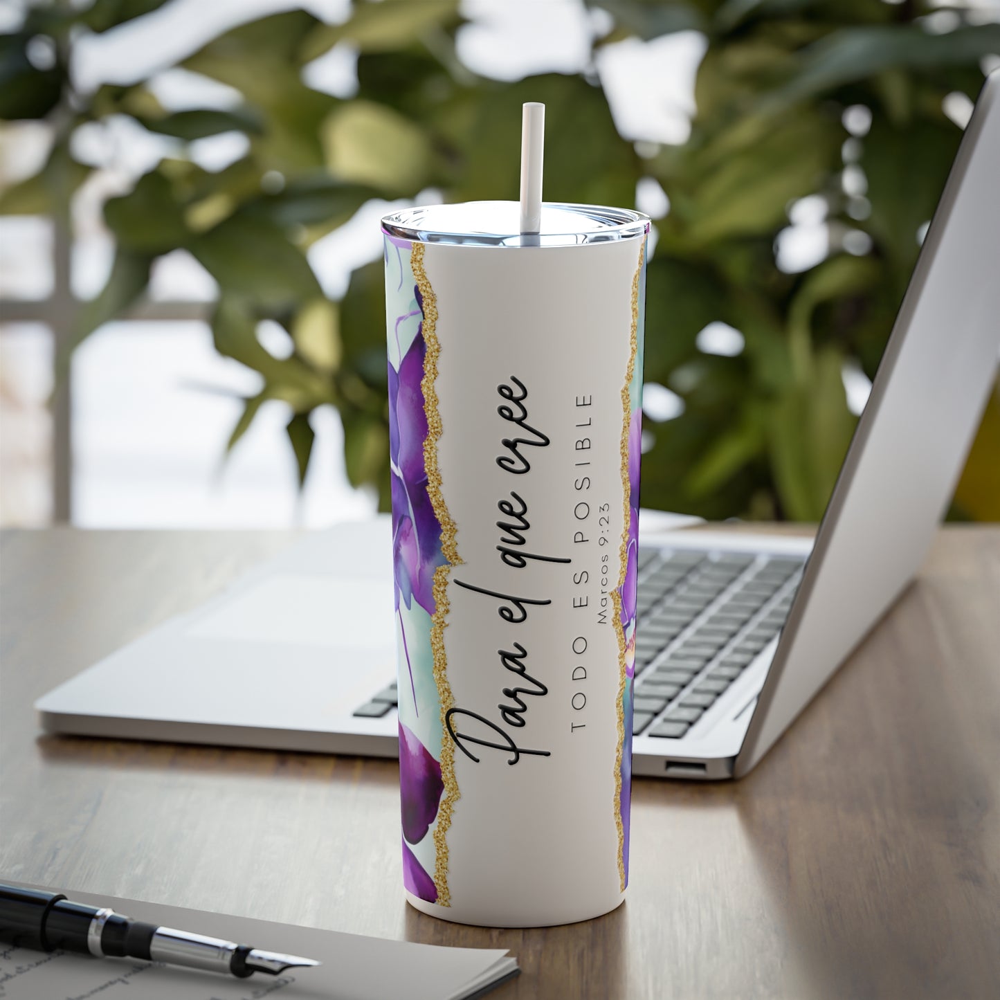 Skinny Steel Tumbler with Straw, 20oz