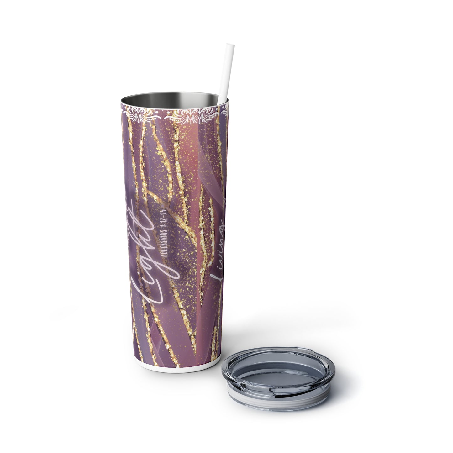 Purple Skinny Steel Tumbler with Straw, 20oz