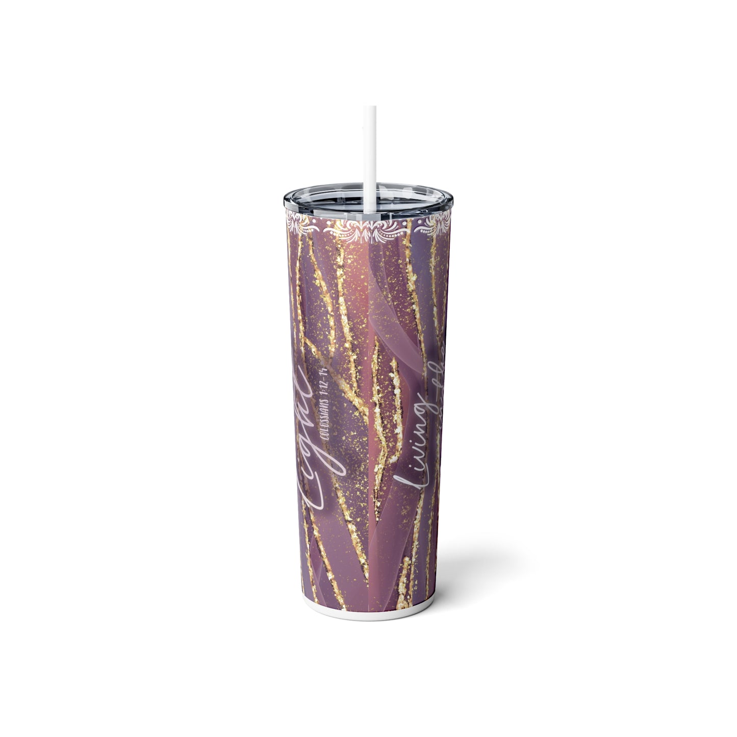 Purple Skinny Steel Tumbler with Straw, 20oz
