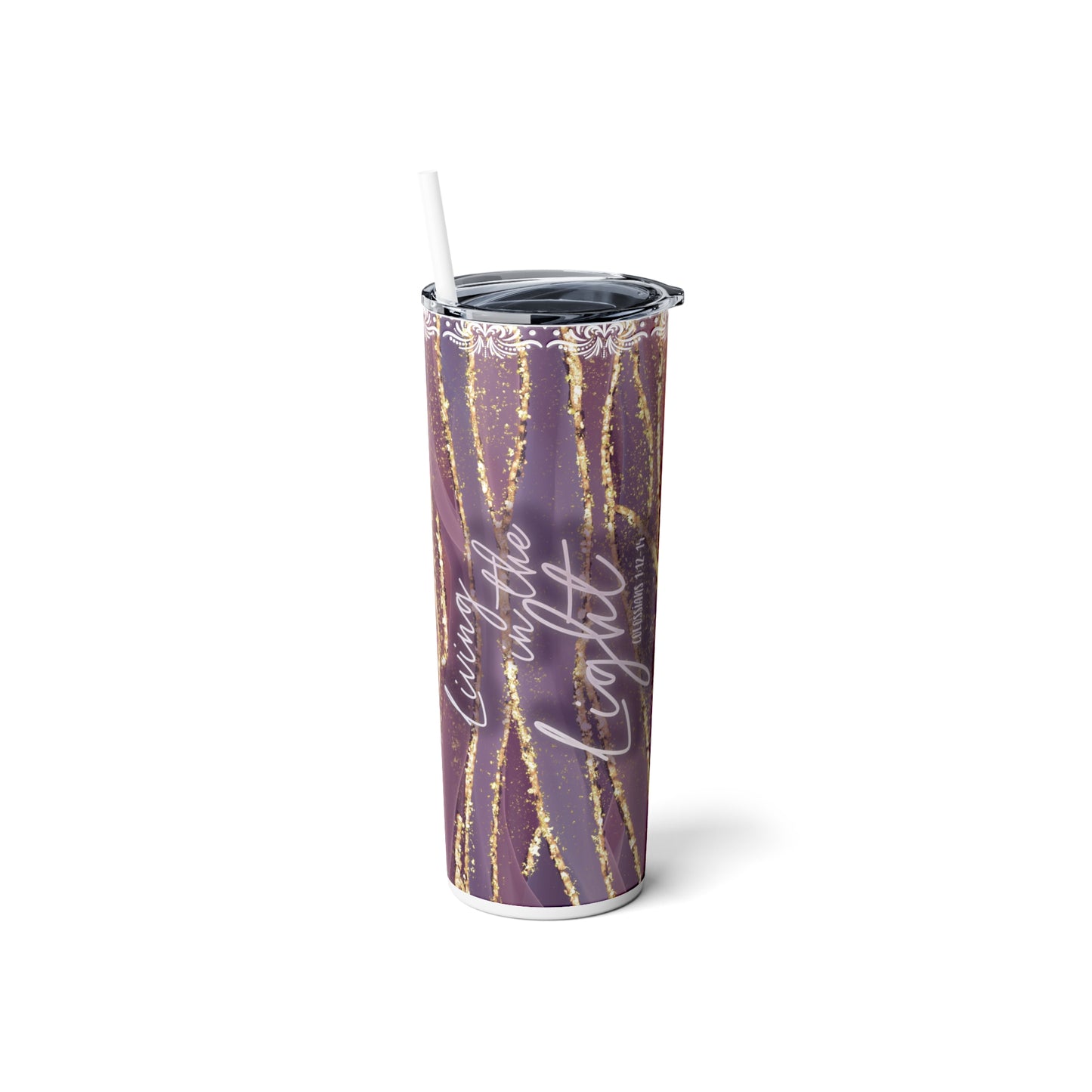 Purple Skinny Steel Tumbler with Straw, 20oz