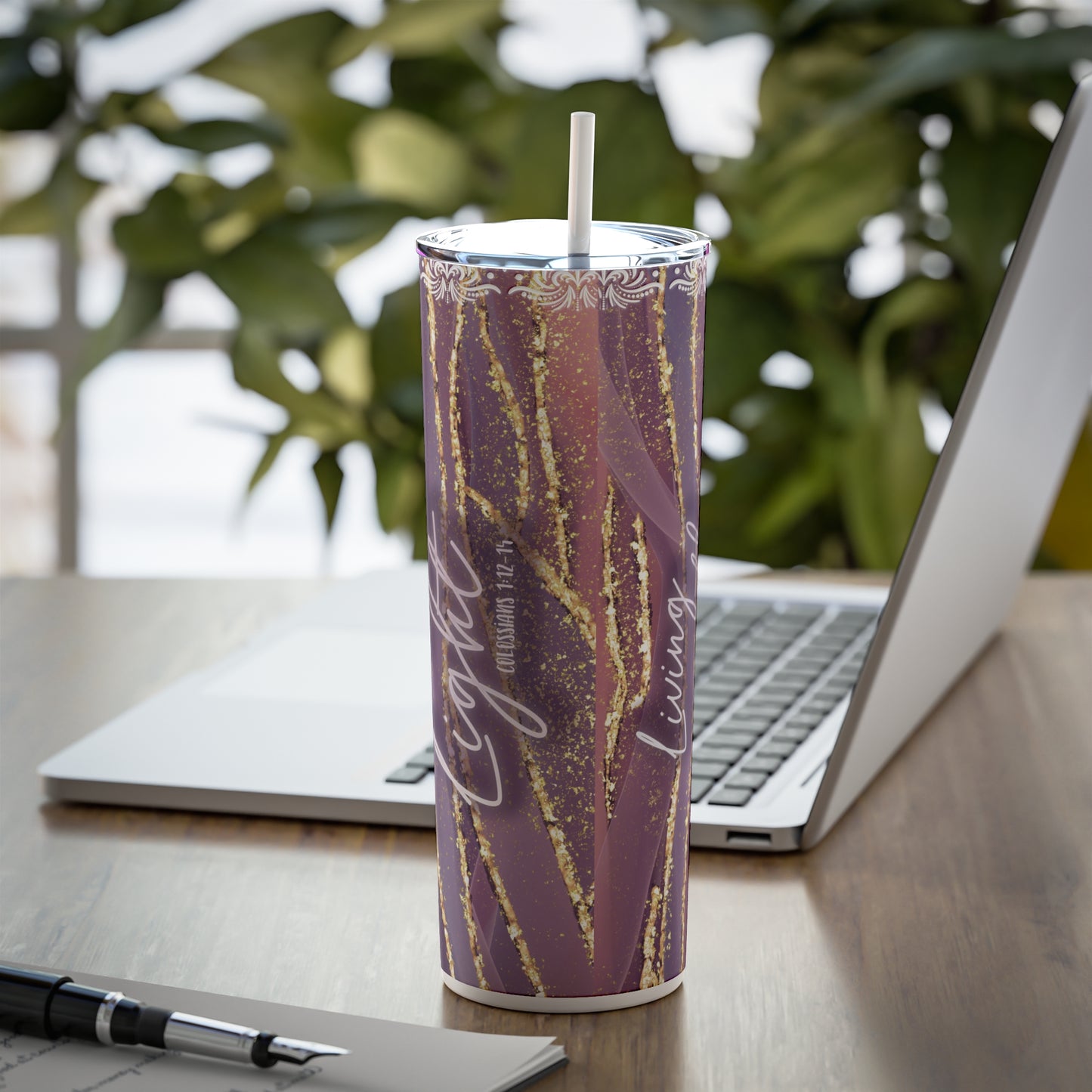 Purple Skinny Steel Tumbler with Straw, 20oz
