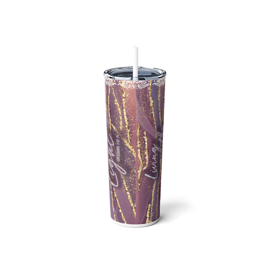 Purple Skinny Steel Tumbler with Straw, 20oz