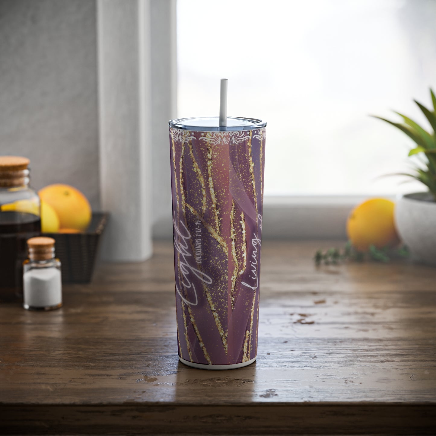 Purple Skinny Steel Tumbler with Straw, 20oz