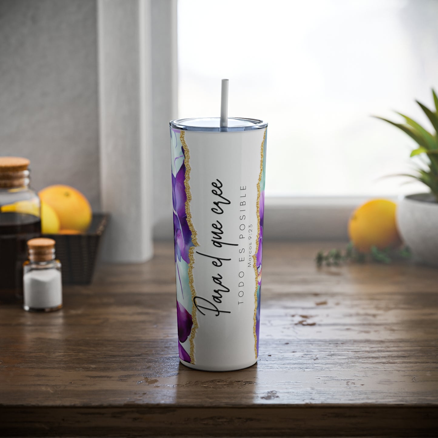 Skinny Steel Tumbler with Straw, 20oz