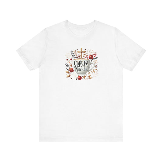 Café, Fe y Navidad Unisex Jersey Short Sleeve Tee